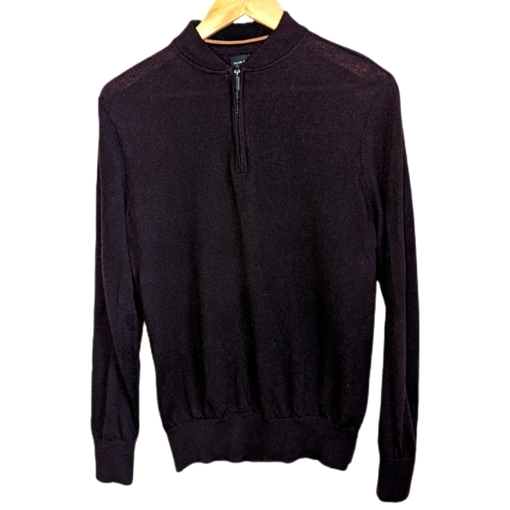 CLUB MONACO Maroon Half Zip Wool Knit Sweater Size Small